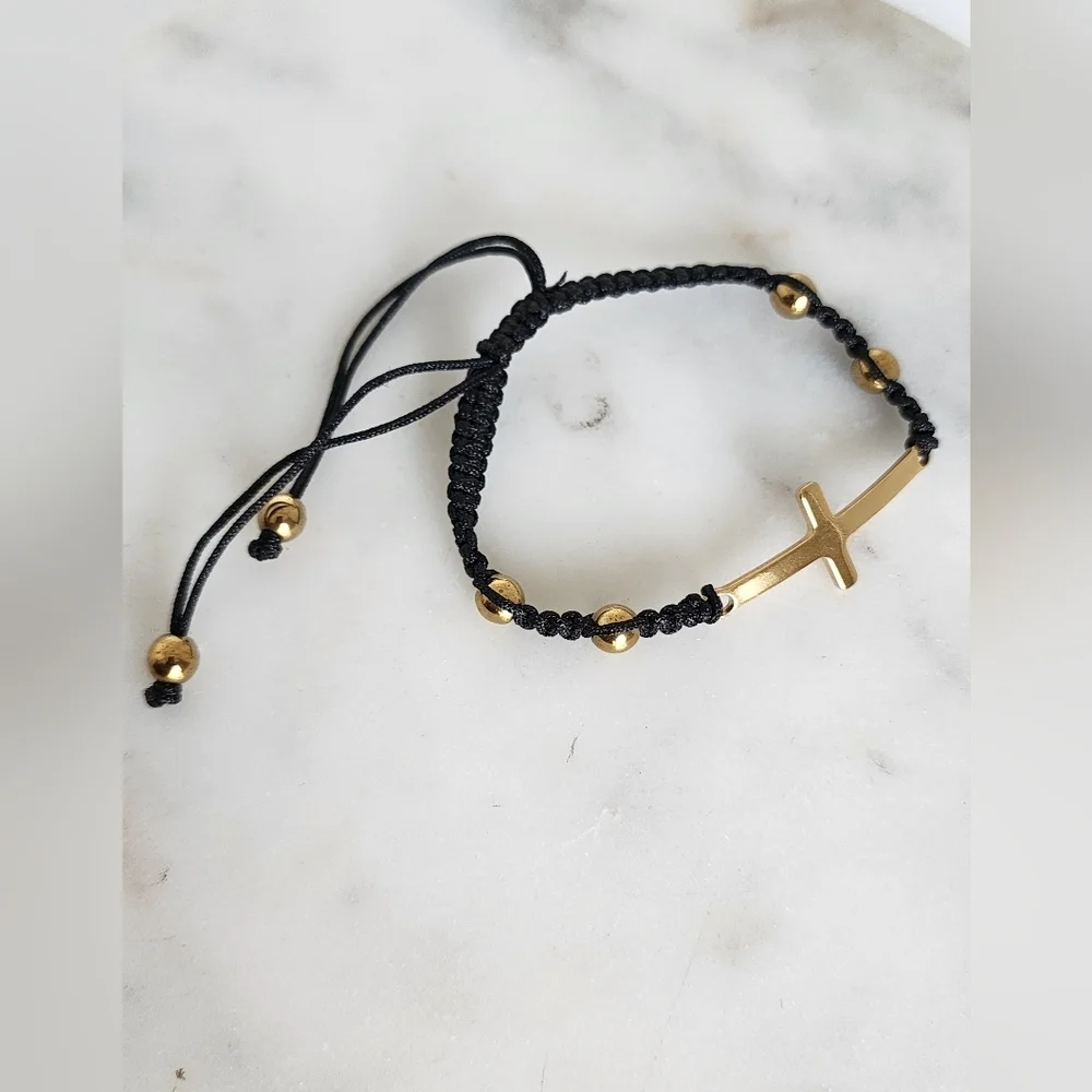 Black and Stailess Steel Cross Bracelet